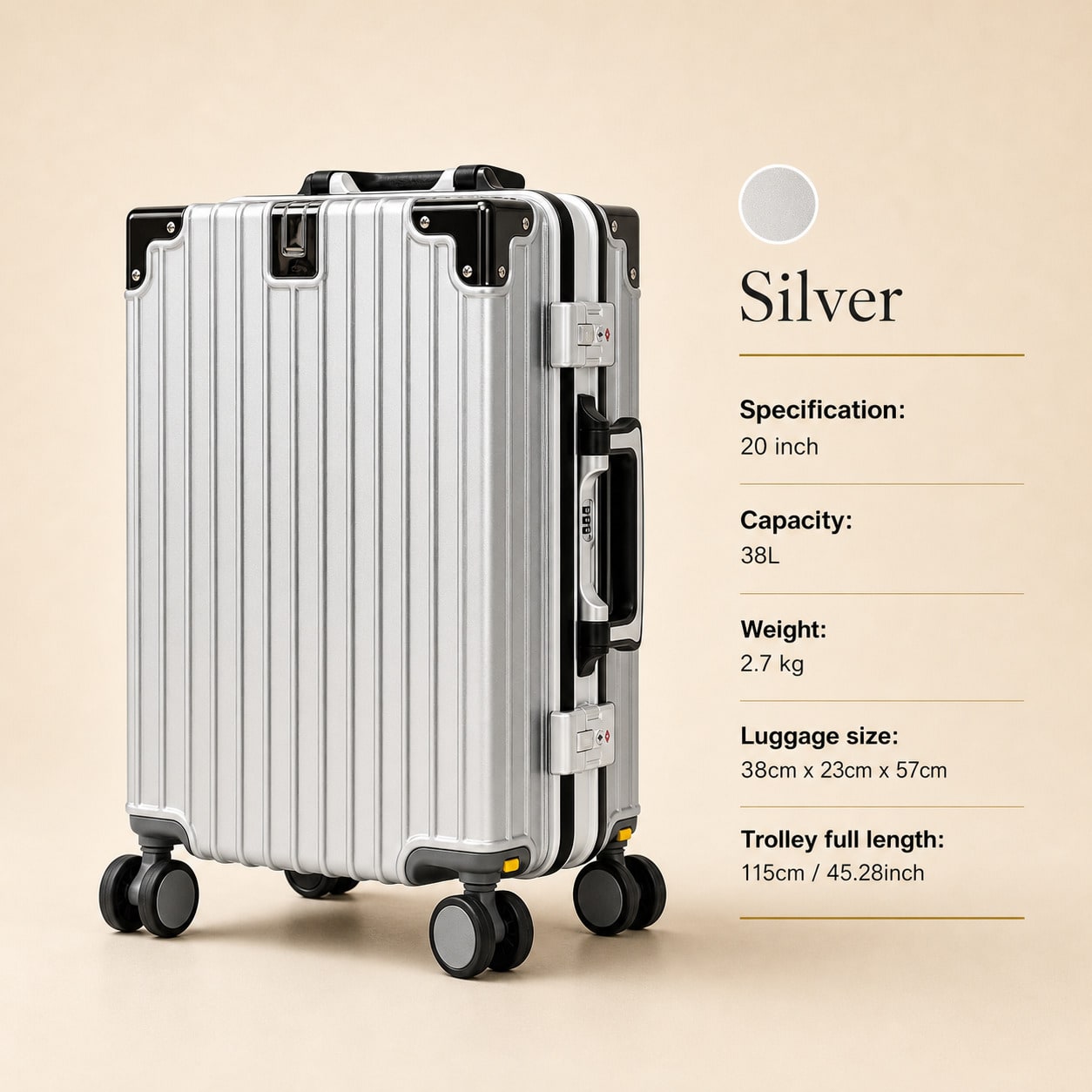 Aluminum Frame Carry On Luggage - Mala de cabine de 20 polegadas,