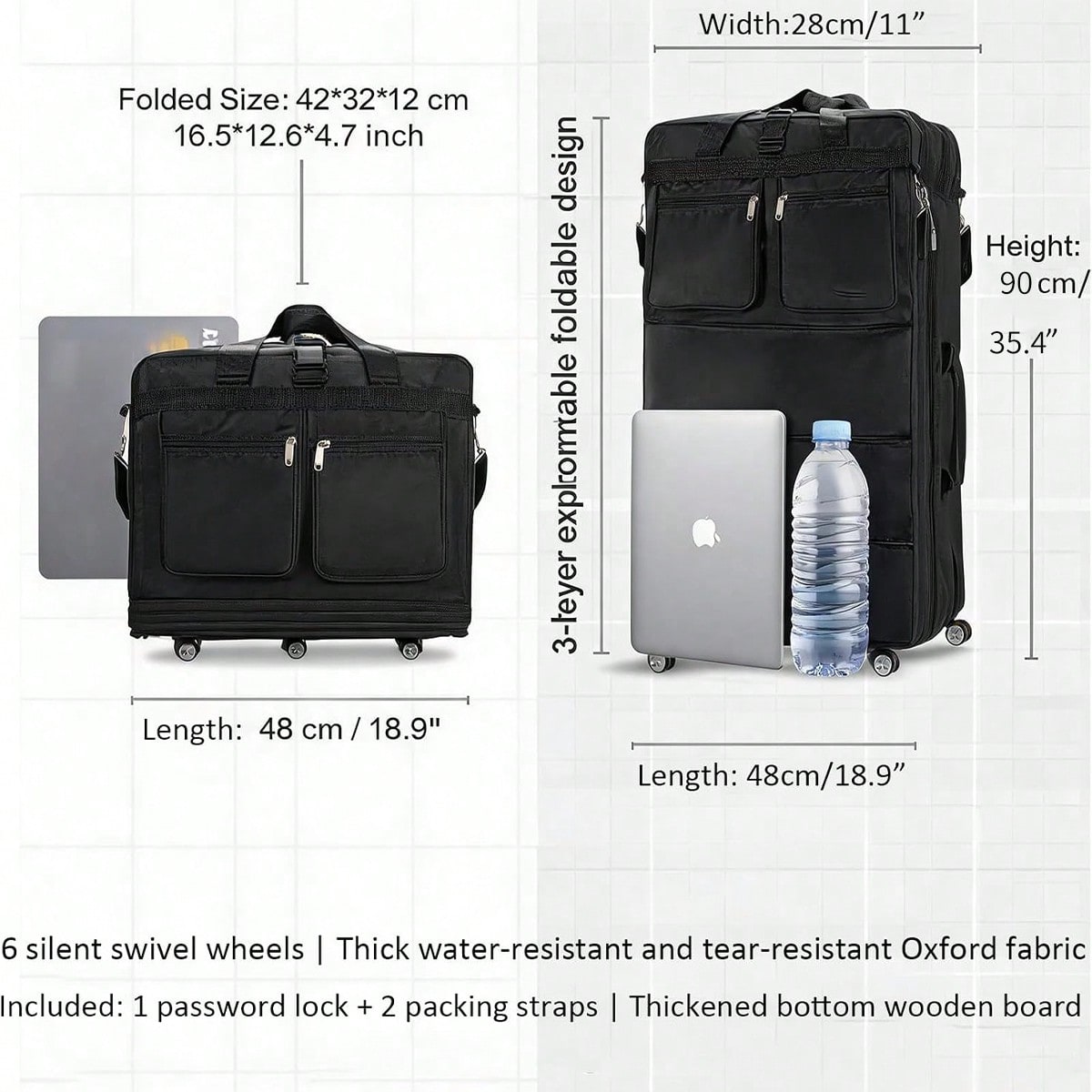 Mala de viagem preta com rodin - Foldable Rolling Luggage Bag avaliação e preço
